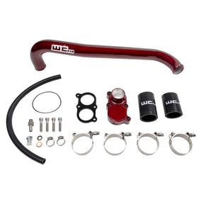 Wehrli top outlet billet thermostat housing and upper coolant pipe kit for 2001-2005 LB7/LLY Duramax in WCFab Red