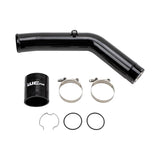 Wehrli 3 inch Power Stroke hot side intercooler pipe in Gloss Black showing the CNC machined double O-ring flange