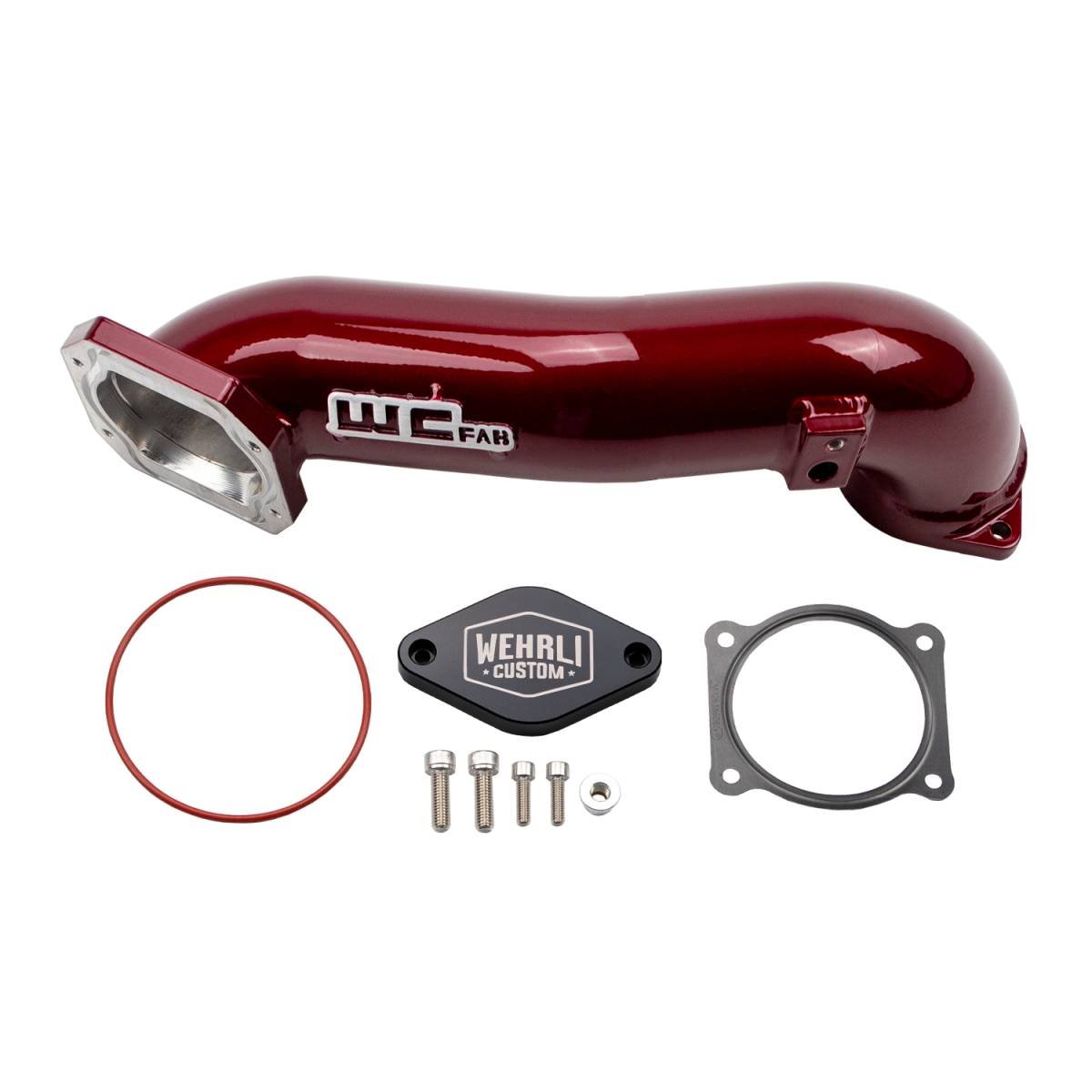 Wehrli 3 inch passenger side upper crossover intercooler pipe for 2011-2016 LML Duramax in WCFab Red