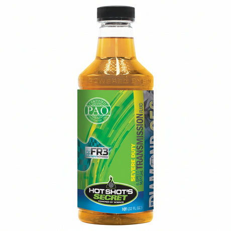 Bottle of Hot Shot's Secret PAO transmission oil with green label