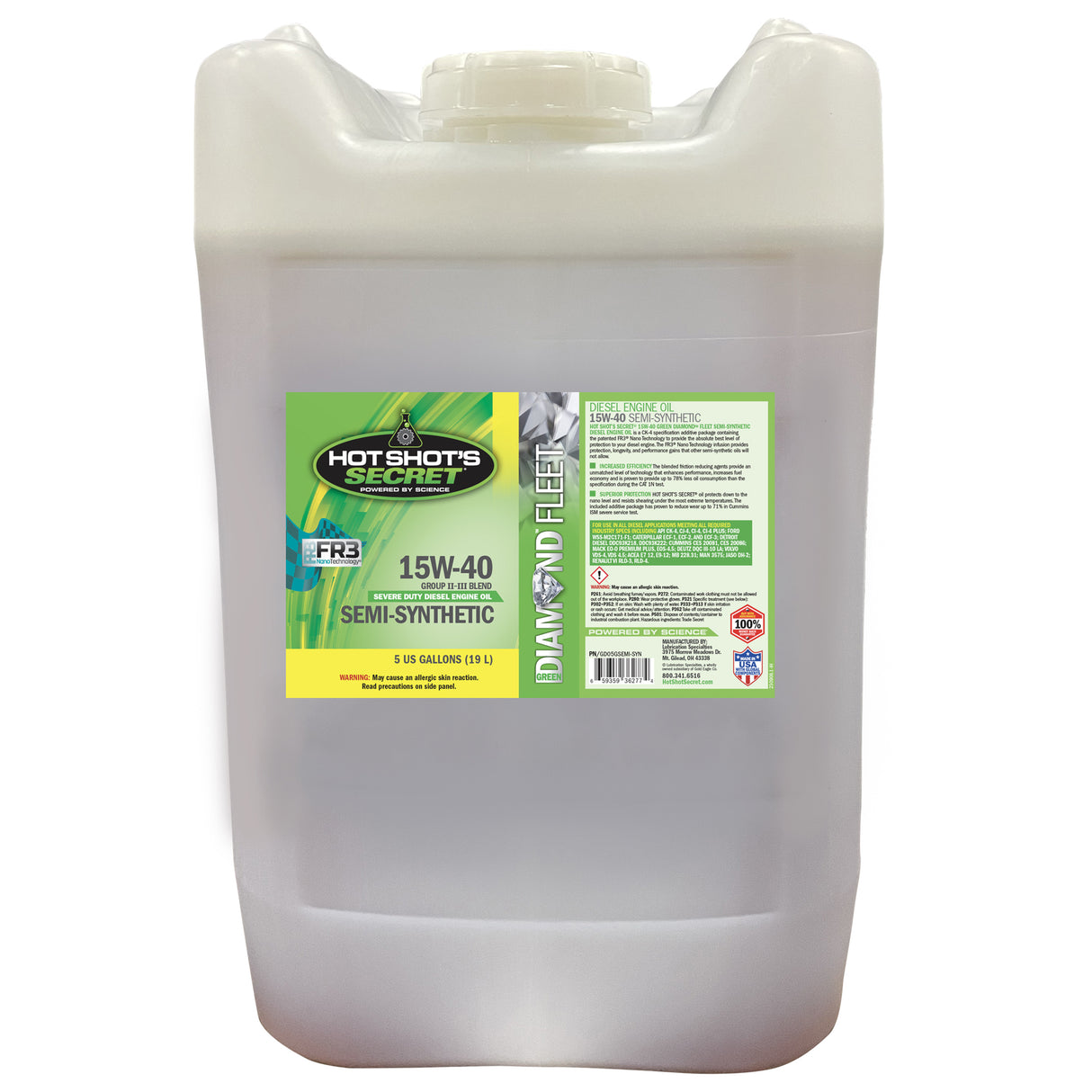 Hot Shot's Secret GREEN DIAMOND 15W40 Semi Synthetic Heavy Duty Engine Oil - 5 GALLON