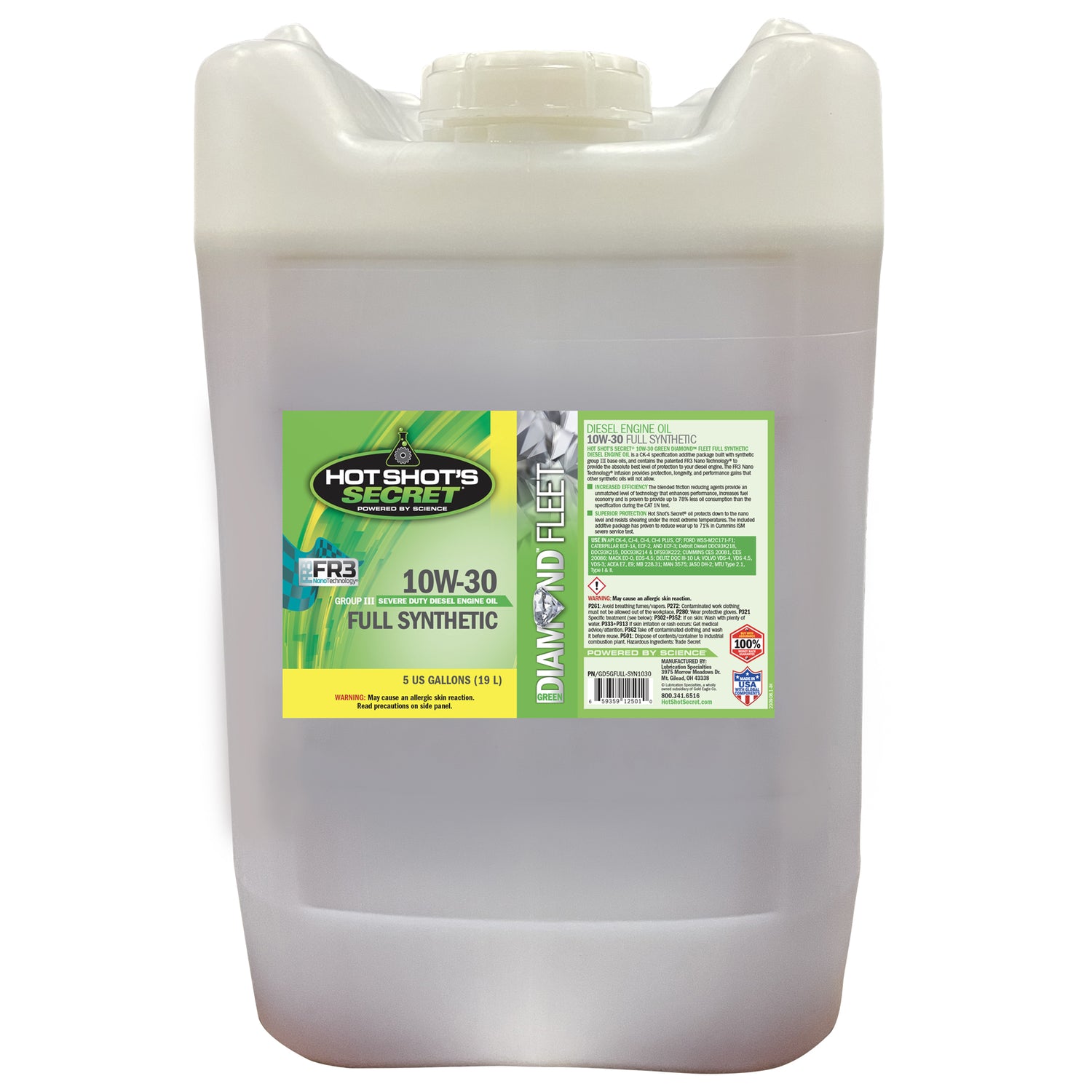 Hot Shot's Secret GREEN DIAMOND 10W30 Full Synthetic Heavy Duty Engine Oil - 5 GALLON