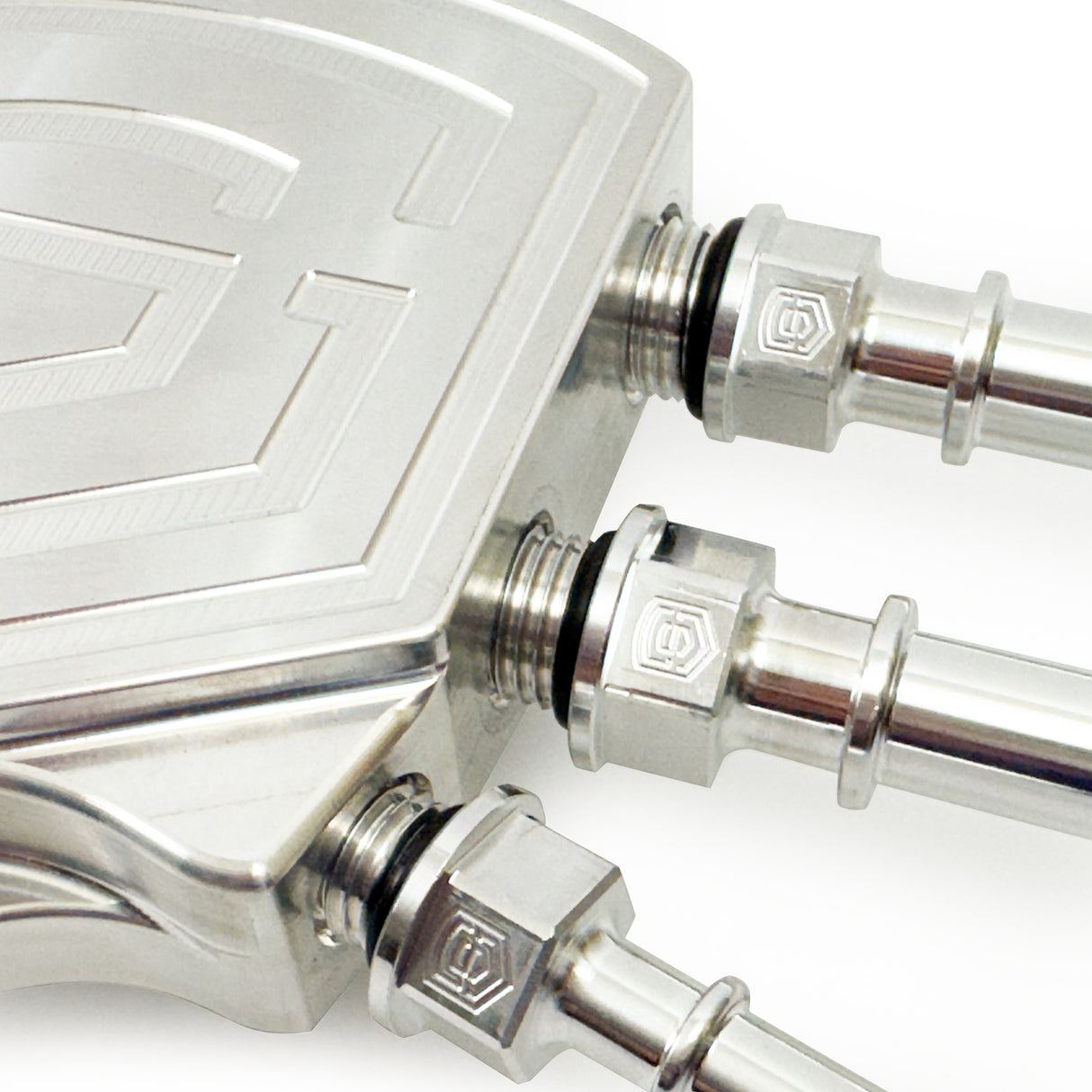 S&S Fuel Leak Prevention Fitting detail — aluminum hose barb and quick connect
