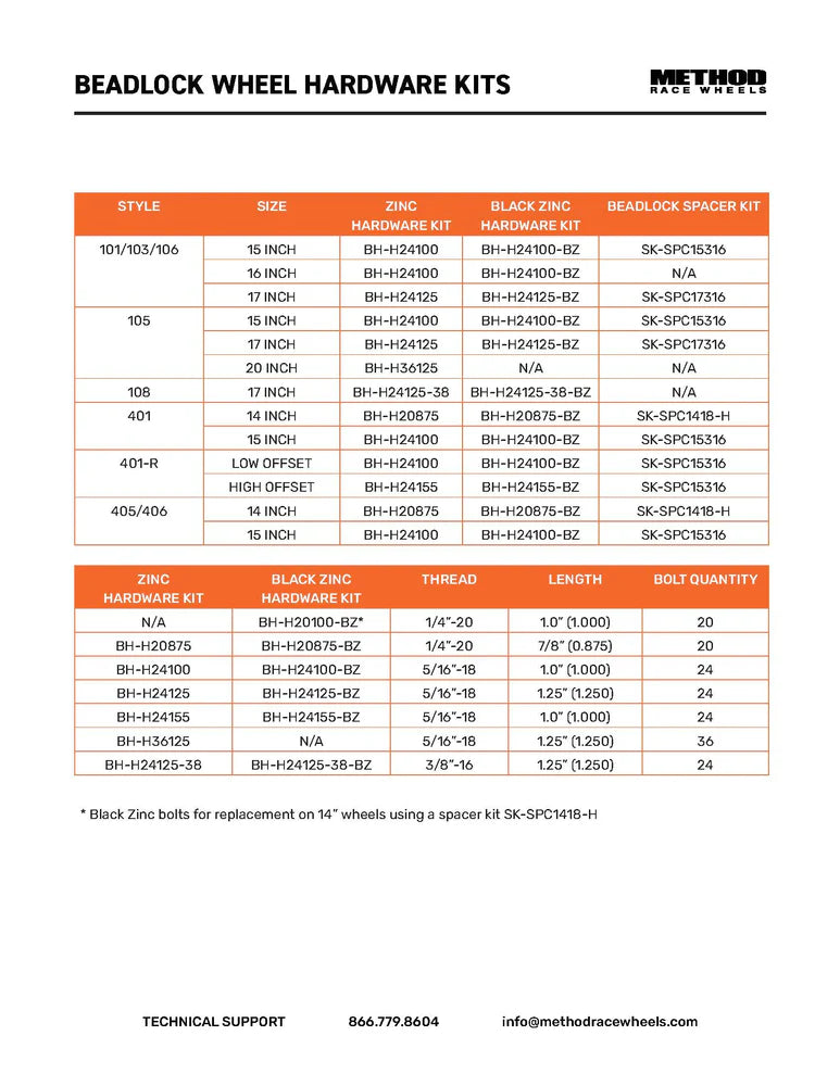 Method Beadlock Hardware Kit - 3/8-16x1.25in - 24 Pieces - Black