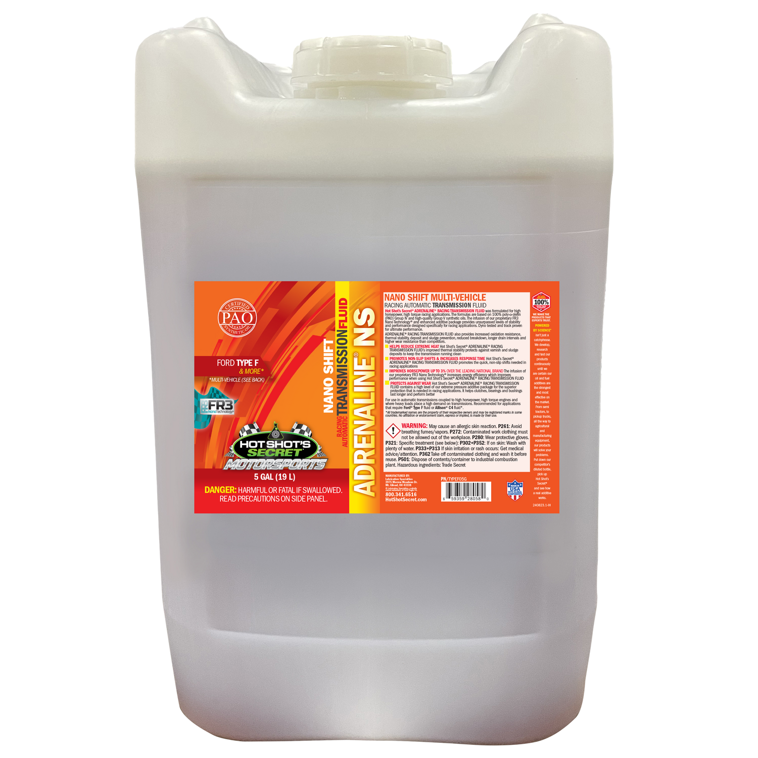 Hot Shot's Secret ADRENALINE NANO SHIFT (NS) TRANSMISSION FLUID - 5 GALLON