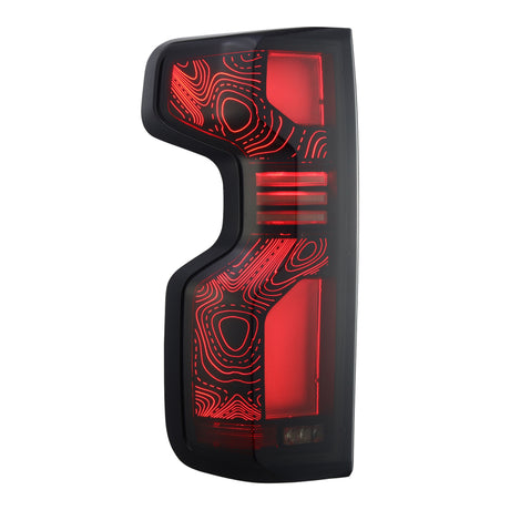 AlphaRex 19+Cheverolet 1500/2500HD/3500HD Silverado Luxx Series LED TailLights Alpha-Black Topo-Etch