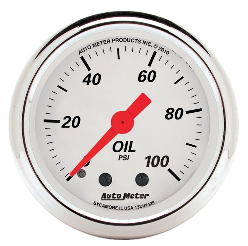 AutoMeter Gauge Oil Press 2-1/16in. 100PSI Mech Arctic White