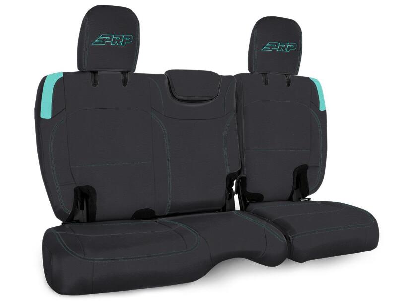 PRP Jeep Wrangler JL Rear Bench CoversU - 4 door with no armrest - Black/Teal