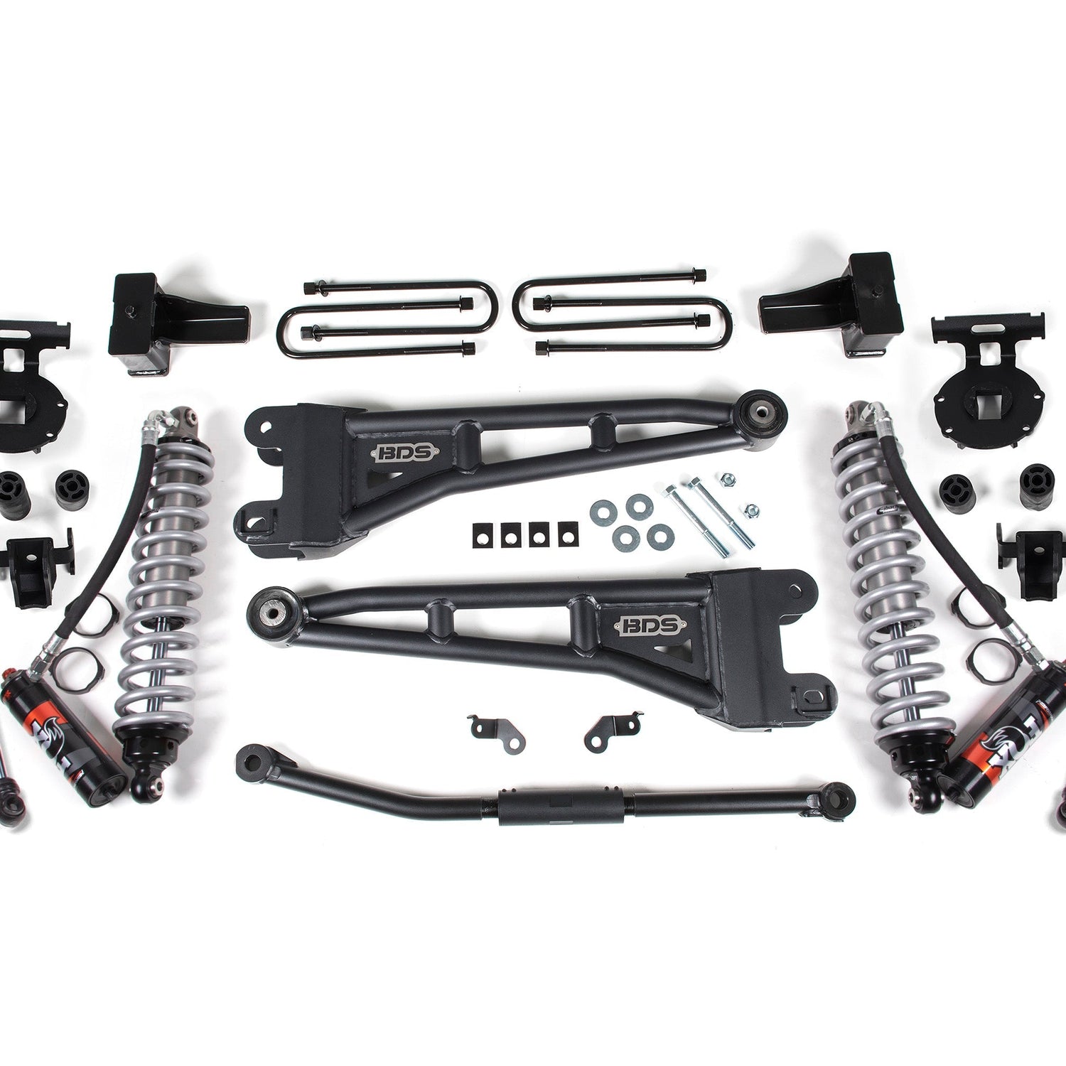 2.5-Inch Lift Kit w/ Radius Arm - FOX 2.5 Performance Elite Coil-Over Conversion for 2011-2016 Ford F-250/F-350 Super Duty 4WD Diesel - 4 Inch Block Kit