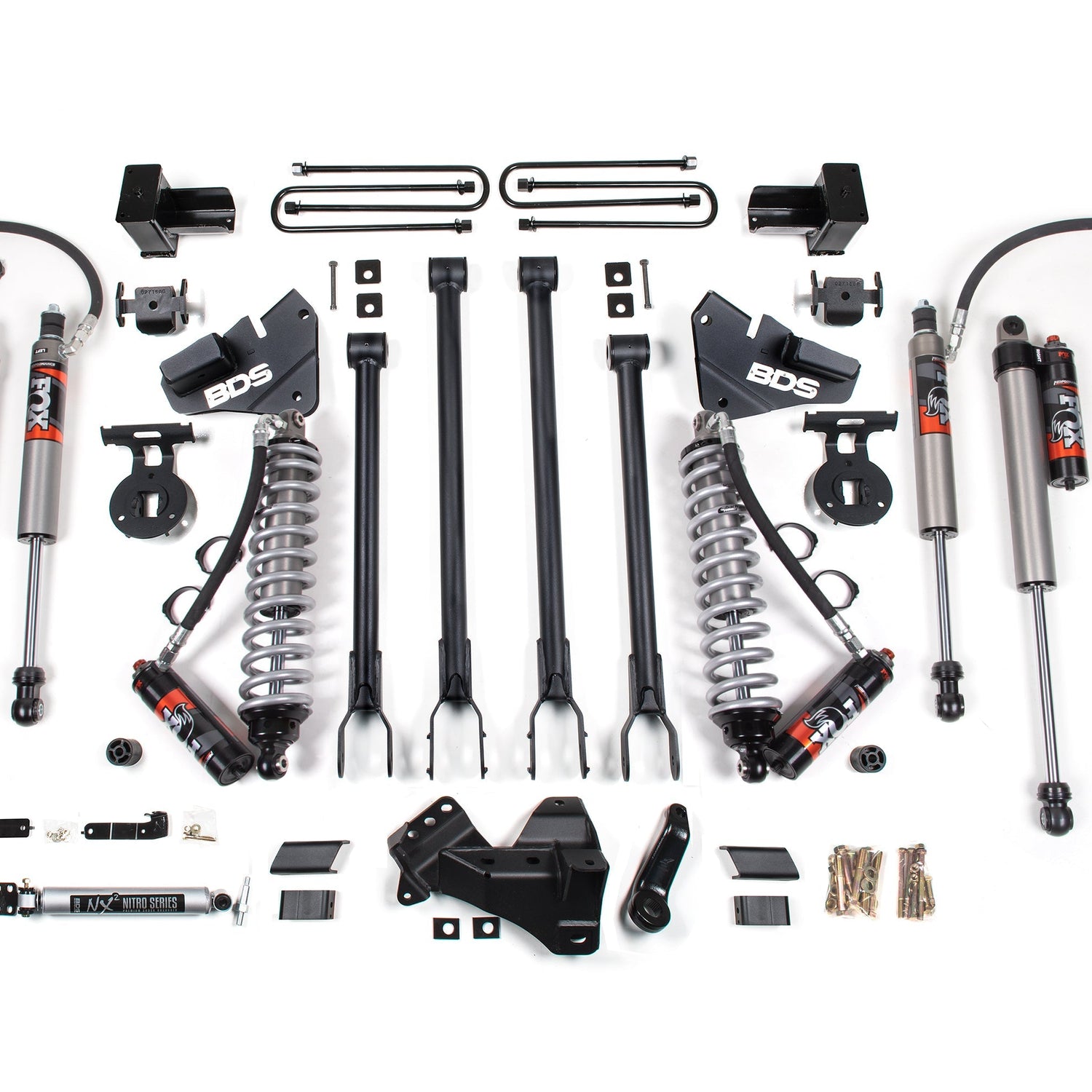 4-Inch Lift Kit w/ 4-Link - FOX 2.5 Performance Elite Coil-Over Conversion for 2017-2019 Ford F-250/F-350 Super Duty 4WD Diesel - 5 Inch Block with 2 Leaf Main