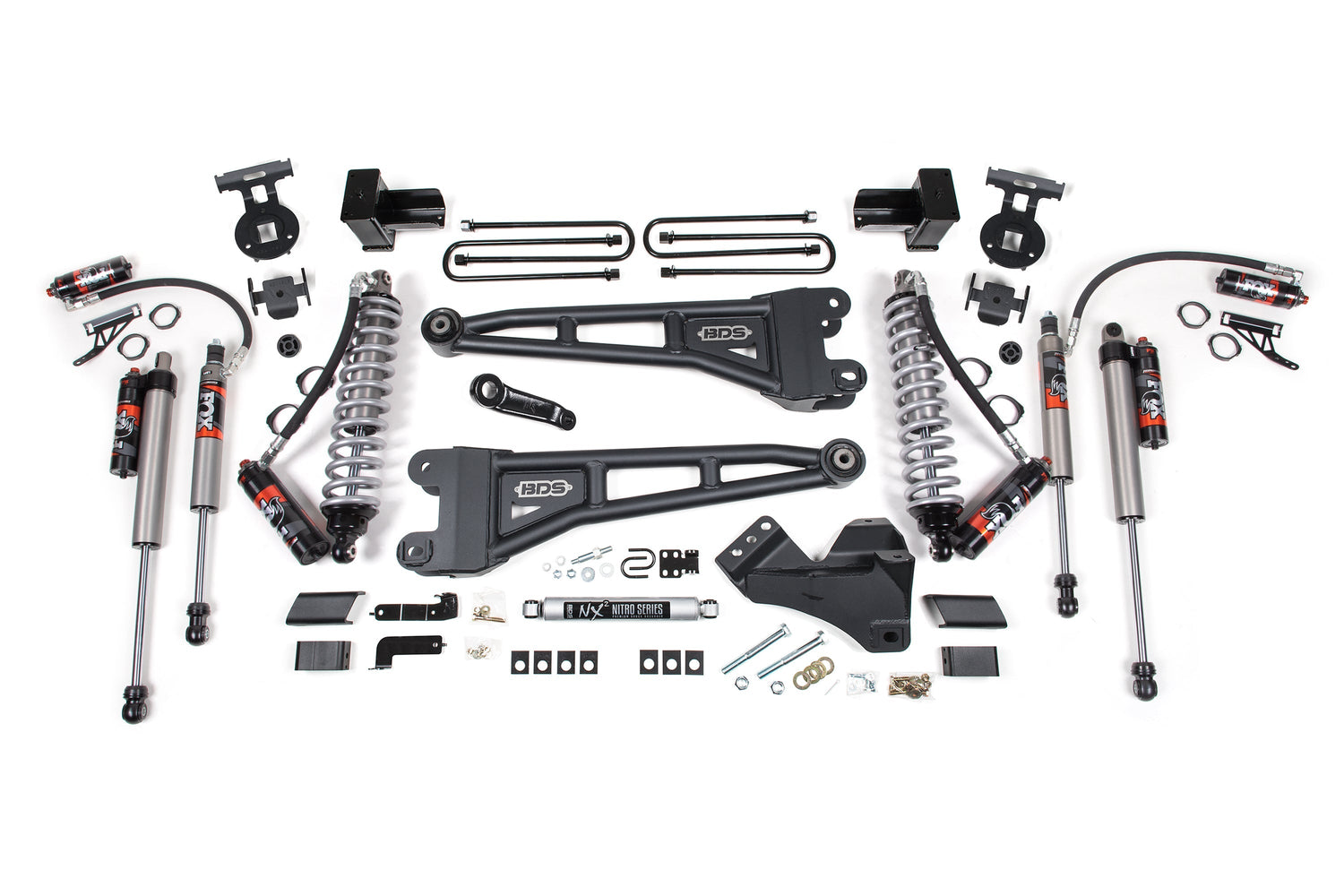 4-Inch Lift Kit w/ Radius Arm - FOX 2.5 Performance Elite Coil-Over Conversion for 2017-2019 Ford F-250/F-350 Super Duty 4WD Diesel - 5 Inch Block with 2 Leaf Main