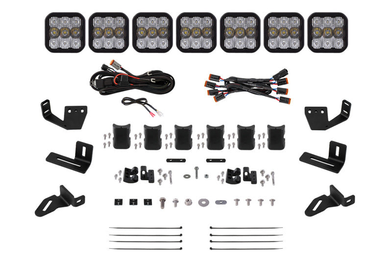 Diode Dynamics Prinsu/Sherpa Roof Racks- SS5 7-Pod CrossLink Mounting Kit - Sport White Combo