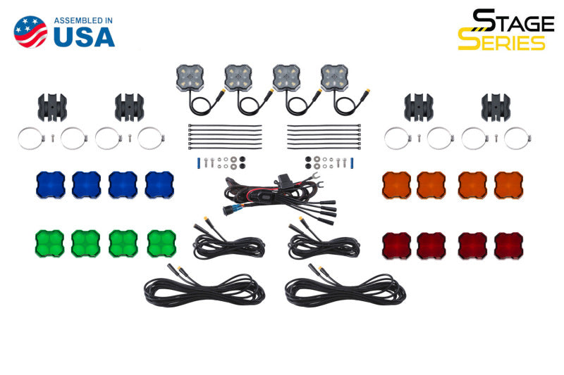 Diode Dynamics Stage Series SXS Rock Light Installer Kit - RGBW M8 w/Controller (4-pack)