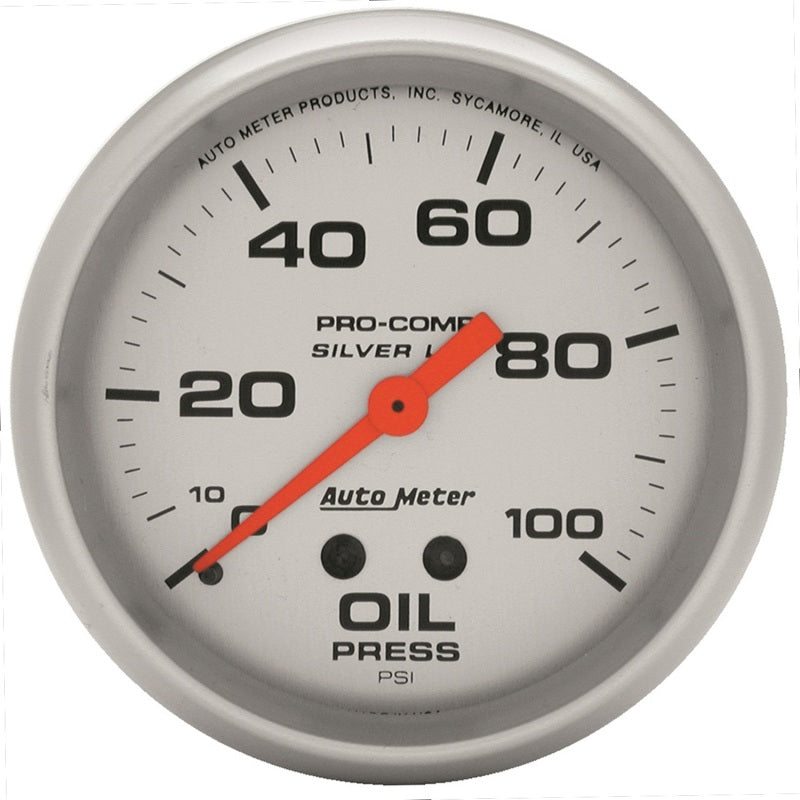 Autometer Ultra-Lite 2.625in Liquid Filled Mechanical 100 PSI Silver Oil Pressure Gauge