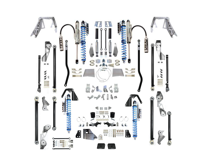 EVO MFG 2018-2024 Jeep Wrangler JL Diesel KING Front 2.5 Inch Double Throwdown Rear 2.5 Inch Coilover Bypass HC Long Arm PRO PLUS, BLACK