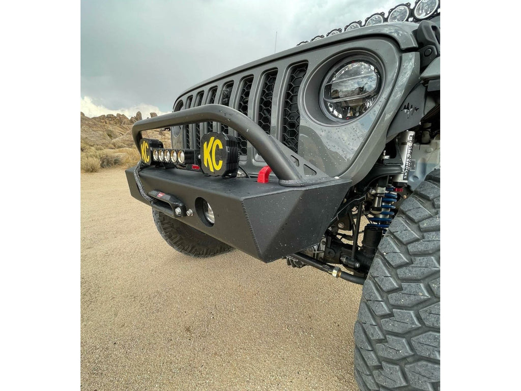 EVO MFG Jeep Wrangler JL/Gladiator Front Alumilite Bumper. With Factory Fog Light Provisions, Hoop and Skid Combo