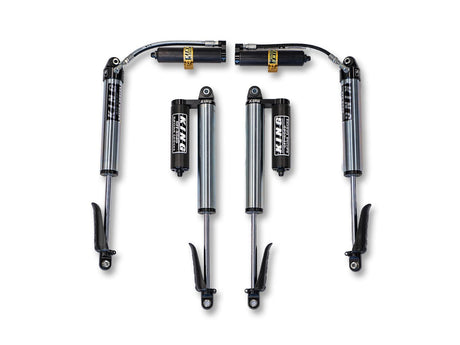 EVO MFG 2020-2024 Jeep Gladiator JT BLACK EVO SPEC KING 2.5" DIAMETER REMOTE RESERVOIR 2.5-4.5" LIFTS FRONT & REAR SET WITH COMPRESSION ADJUSTERS