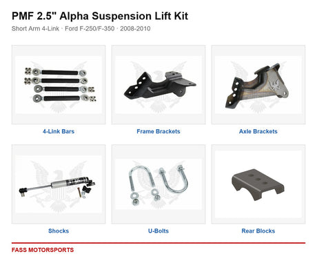 PMF 2.5 inch Alpha Suspension Lift Kit - Short Arm 4-Link | Ford F-250/F-350 | 2008-2010 - kit components