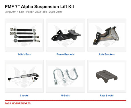 PMF 7 inch Alpha Suspension Lift Kit - Long Arm 4-Link | Ford F-250/F-350 | 2008-2010 - kit components