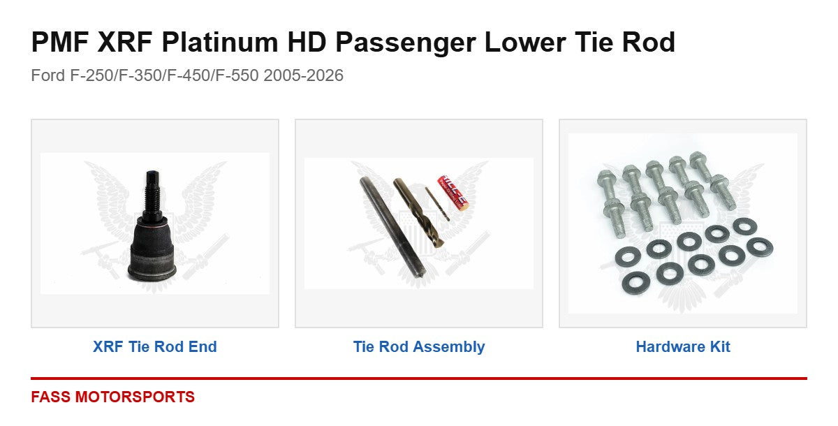 PMF XRF Platinum HD Passenger Lower Tie Rod - Ford F-250/F-350/F-450/F-550 2005-2026 - kit components
