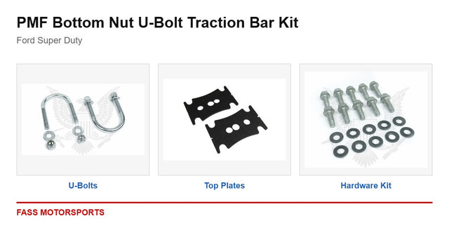 PMF Bottom Nut U-Bolt Traction Bar Kit - Ford Super Duty - kit components