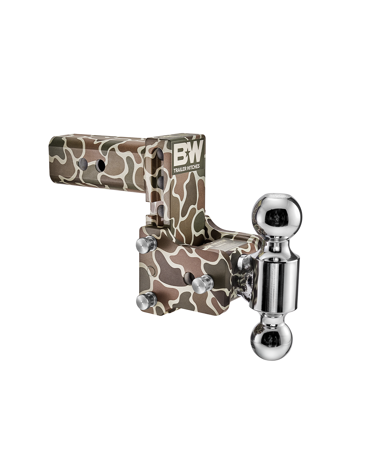 B&W Tow & Stow Adjustable Ball Mount - 2.5" Shank, 5" Drop, Dual Ball, Camo