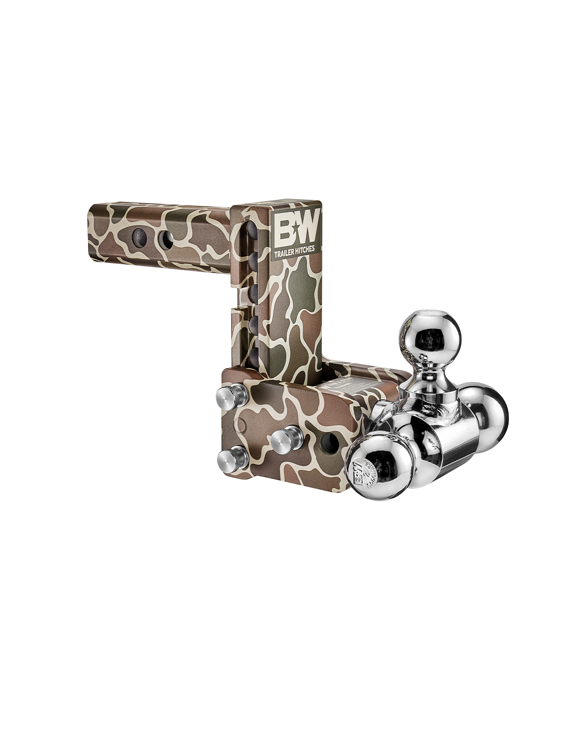 B&W Tow & Stow Adjustable Ball Mount - 2" Shank, 5" Drop, Tri-Ball, Camo