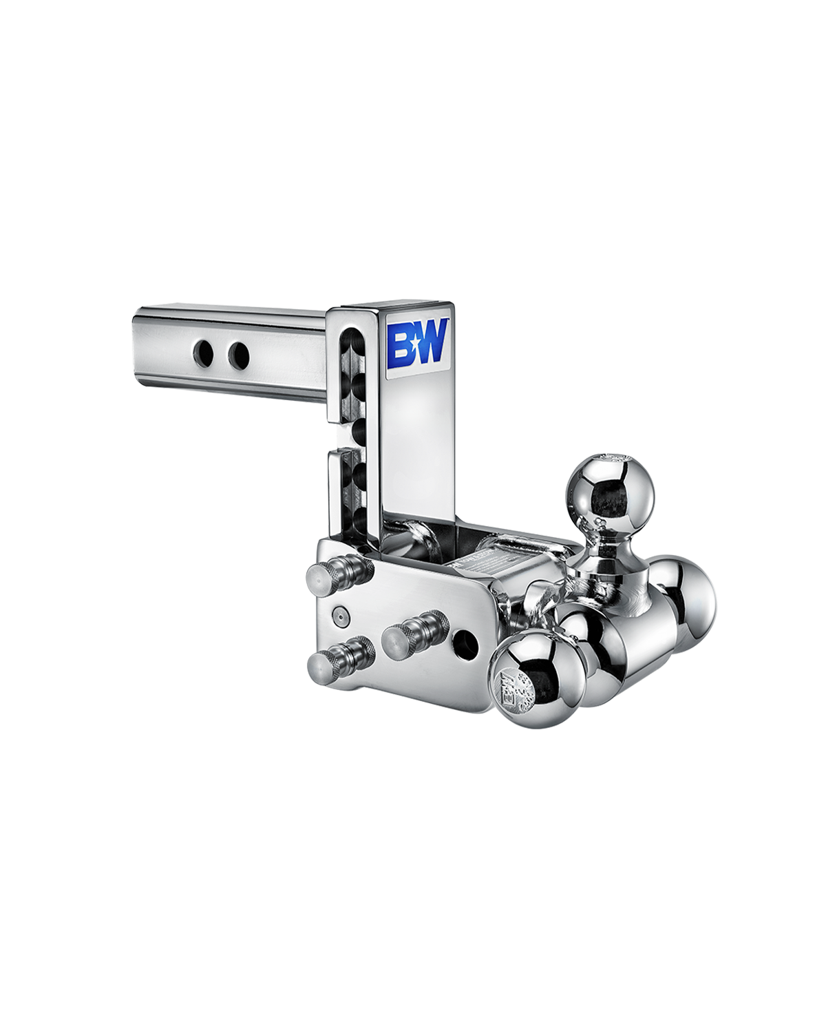 B&W Tow & Stow Adjustable Ball Mount - 2" Shank, 5" Drop, Tri-Ball, Chrome