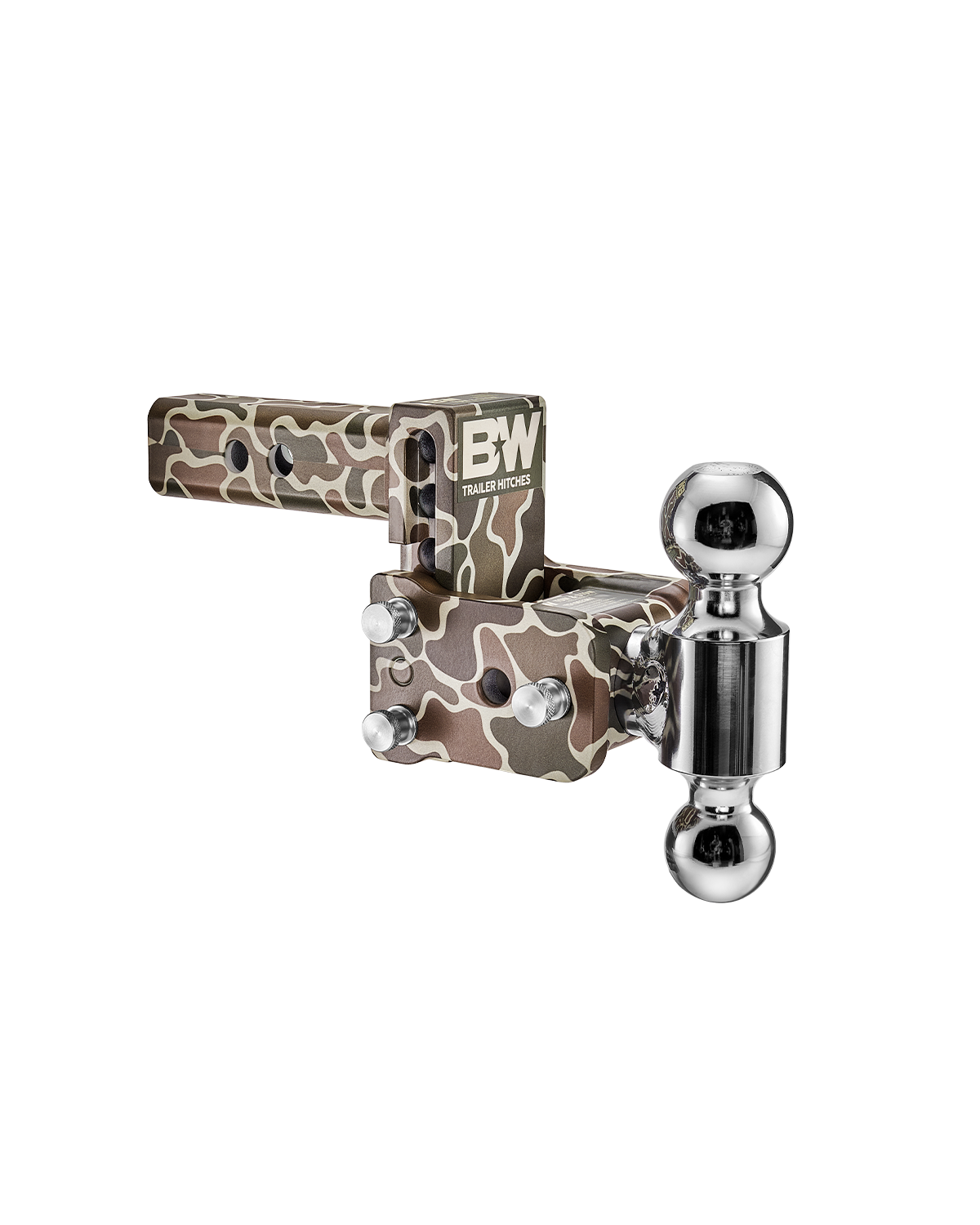 B&W Tow & Stow Adjustable Ball Mount - 2" Shank, 3" Drop, Dual Ball, Camo