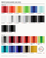 Wehrli Custom powder coat color chart - 14 single coat and 12 two coat finishes with order codes