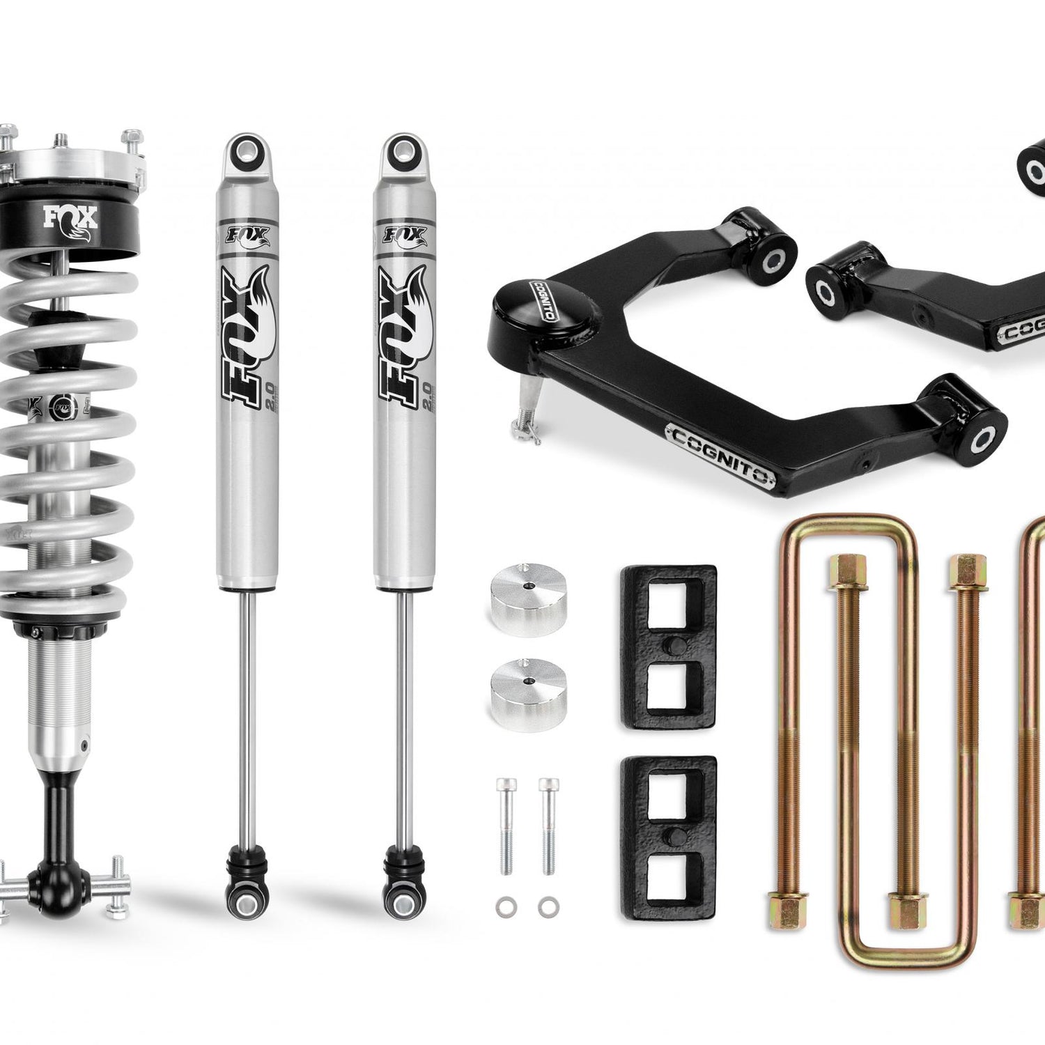 Cognito 3-Inch Performance Ball Joint Leveling Lift Kit With Fox PS Coilover 2.0 IFP Shocks for 19-22 Silverado/Sierra 1500 2WD/4WD