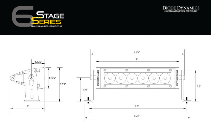 Diode Dynamics 6 In LED Light Bar - Amber Flood Stealth (Pair)