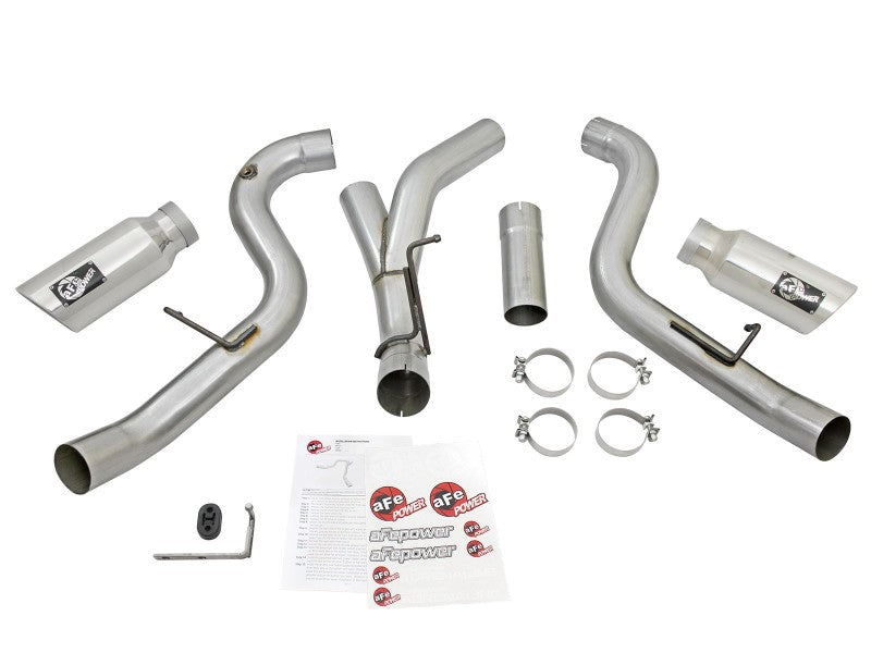 aFe Atlas Exhaust 4in Dual DPF-Back Al Steel w/ Pol Tips 16-17 GM Diesel Truck V8-6.6L (td) LML