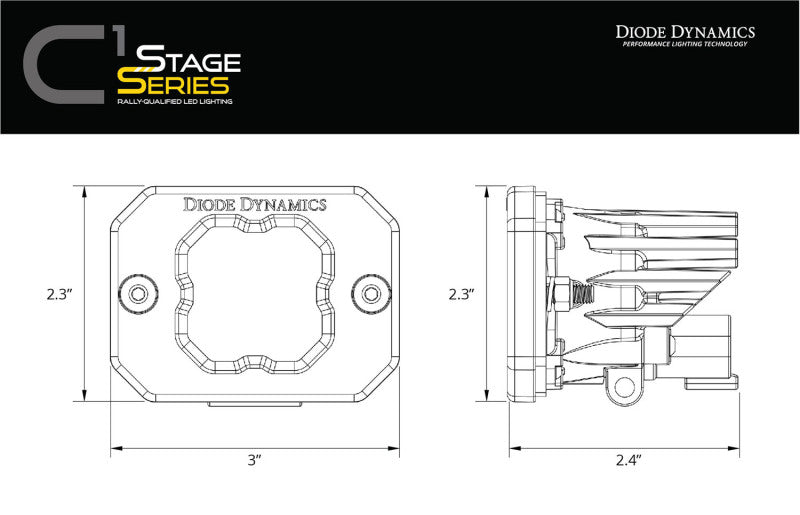 Diode Dynamics Stage Series C1 LED Pod Pro - Yellow Flood Flush ABL (Pair)