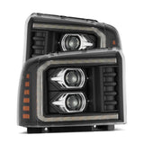 AlphaRex 05-07 Ford F250/350/450/550 Super Duty PRO-Series Proj. Headlights Blk w/Seq Sig. + SWB DRL