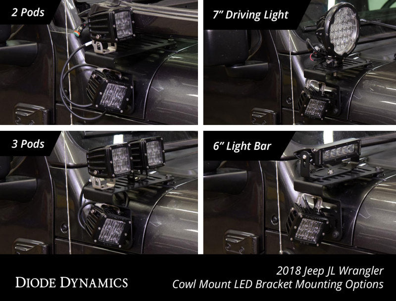 Diode Dynamics 18-21 Jeep JL Wrangler/Gladiator SS3 Cowl LED Bracket K
