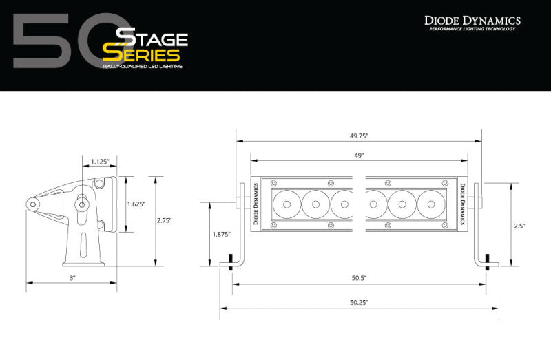 Diode Dynamics 50 In LED Light Bar Single Row Straight - Amber Combo Each Stage Series