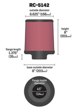 K&N Universal Clamp-On Air Filter inch FLG 4.5inch Base 4 inch Top 4-1/2in FLG 8in Base
