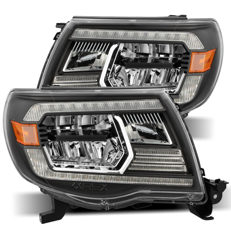 AlphaRex 05-11 Toyota Tacoma LUXX Crystal Headlights Plank Style Design Black w/Activation Light/DRL